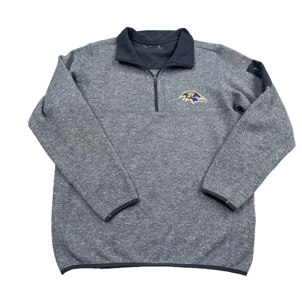 Baltimore Ravens Sweater Men XL Heather Gray Pullover Quarter 1/4 Zip Mock Neck